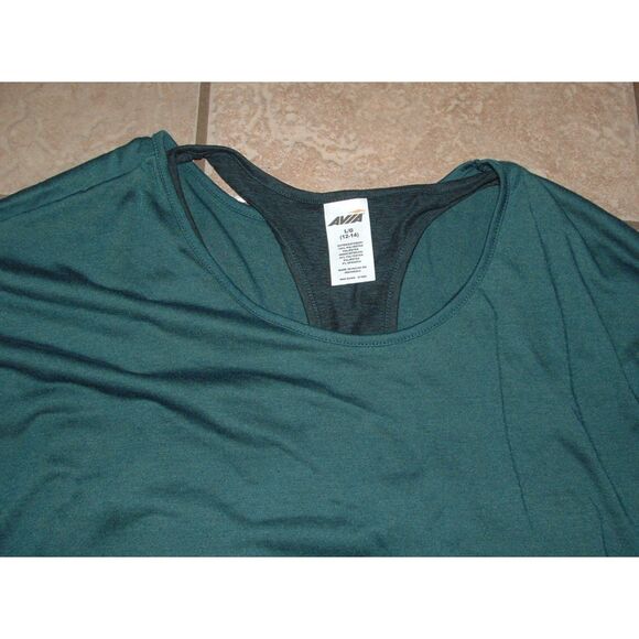 NEW NWT Dark Green Sz Large (12-14) Soft Stretchy Layered 2 in 1 Tank Top AVIA - Picture 2 of 3